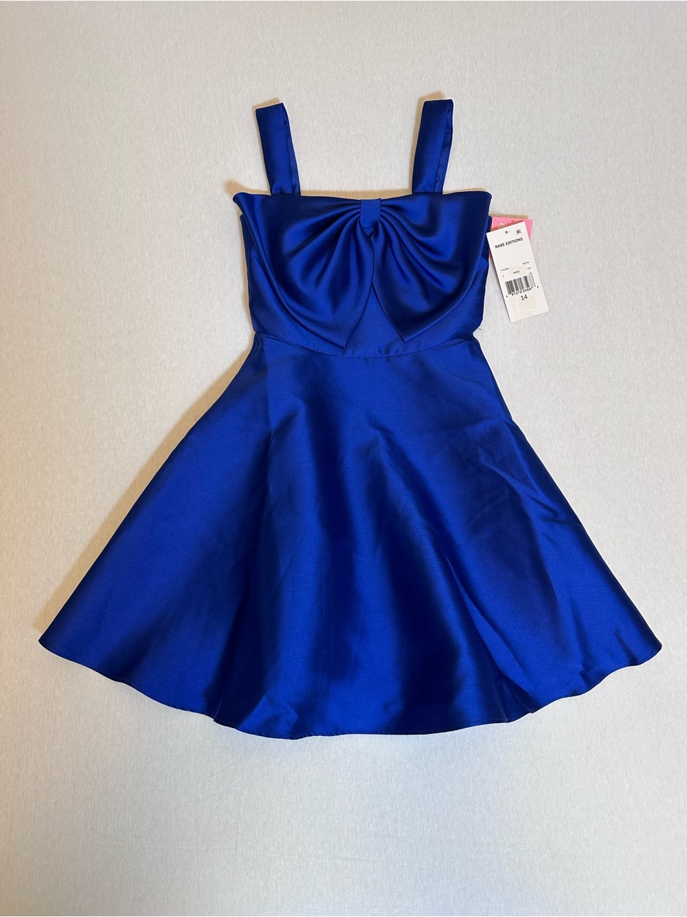 Rare Editions Royal Blue Satin Bow-Front Formal Party Dress size 14 Girls NWT